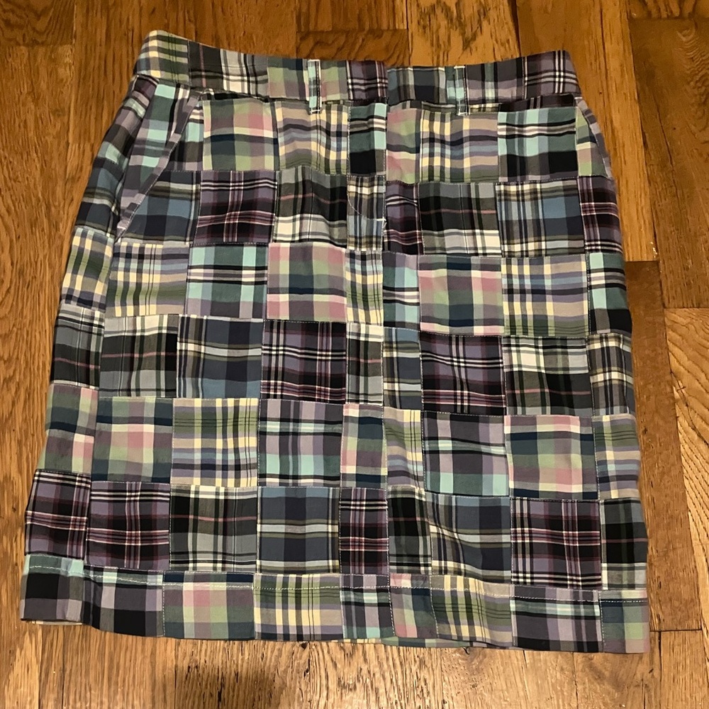 L.L. Bean ItemID 283200 Madras Patchwork Midi Skirt 100% Cotton Size 8 Regular